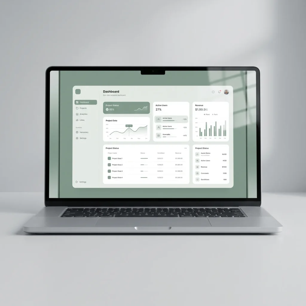 Custom web application dashboard shown on a laptop screen for a Perth web design studio