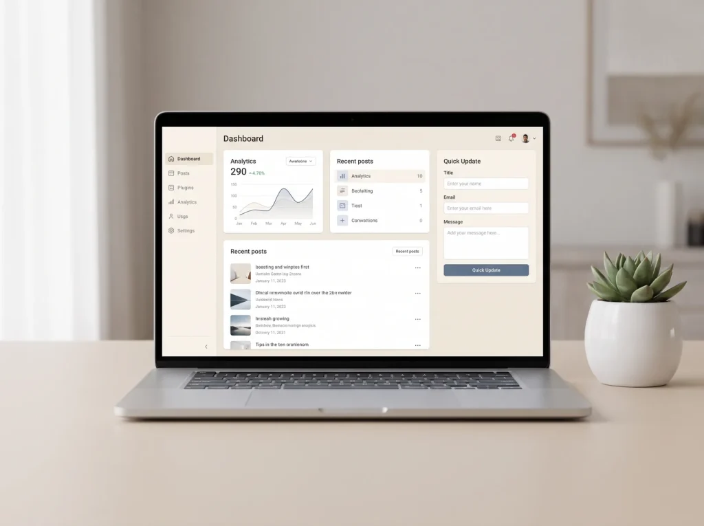 Easy-to-maintain website dashboard on a laptop, web design by Happy Goat Web Design in Perth