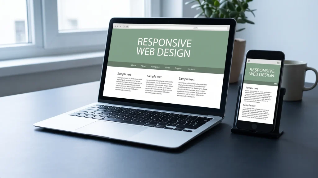 Web development responsive site design shown on laptop and phone for a Perth web studio