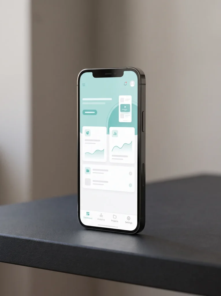 Custom web application interface on a phone showcasing responsive web design in Perth