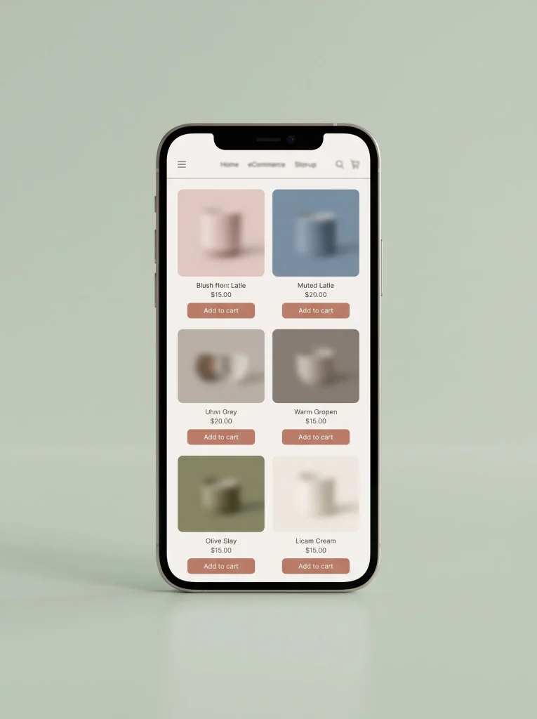 eCommerce web design storefront shown on a smartphone screen for a Perth web design studio