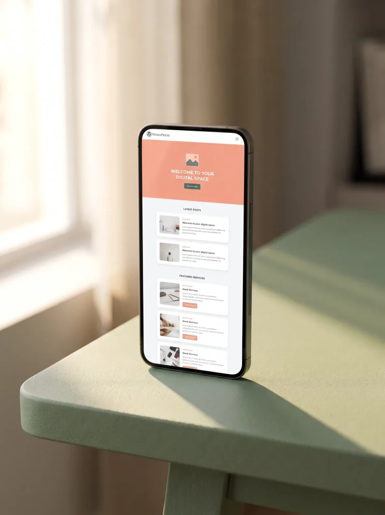 WordPress website design shown on a phone screen for a Perth web design studio