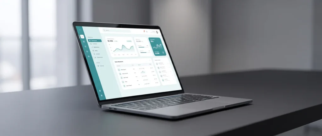 Custom web application dashboard on a laptop, Happy Goat Web Design work in Perth, low-angle finished result