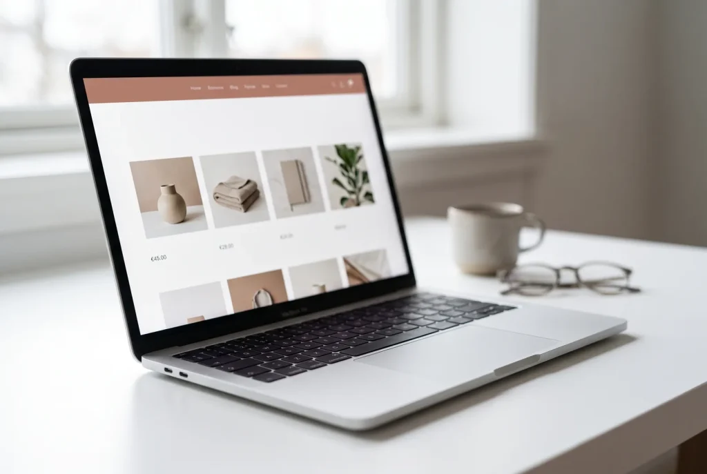 eCommerce web design shown on a laptop screen for a Perth online store storefront layout