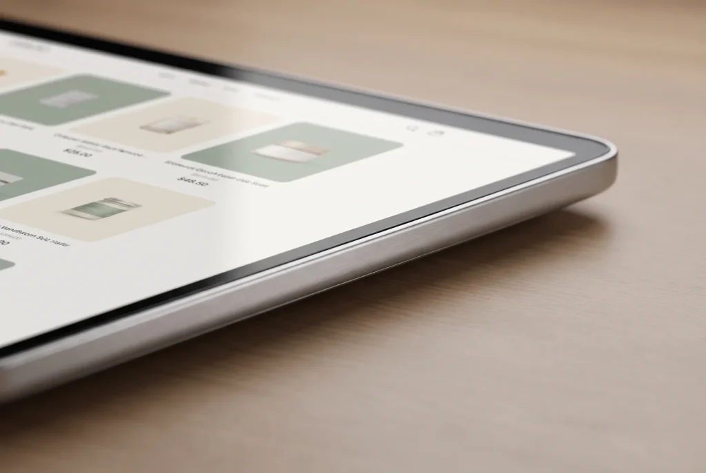 Edge detail of eCommerce web design on a laptop screen by a Perth web design studio