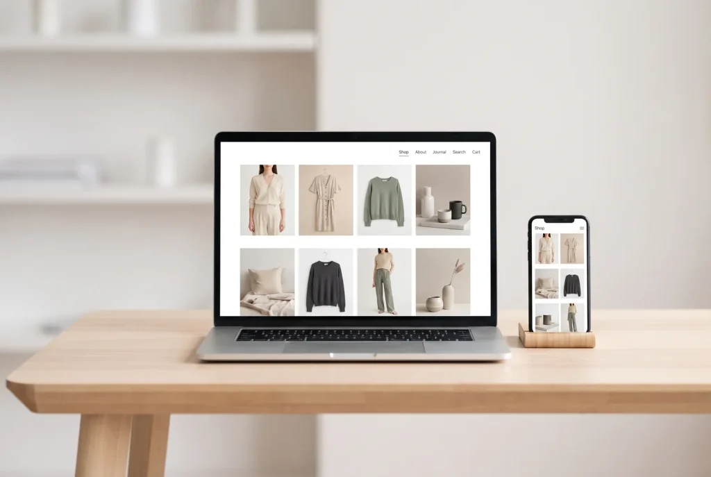 eCommerce web design shown on laptop and phone screens for a Perth web design studio