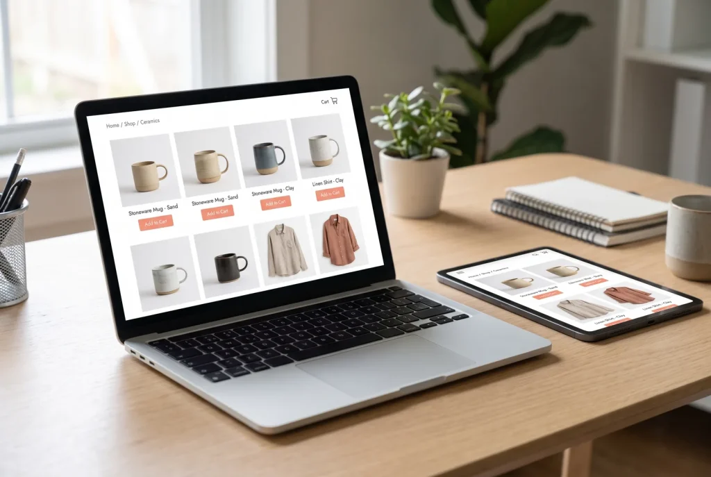 eCommerce web design storefront shown on a laptop screen for a Perth web design studio
