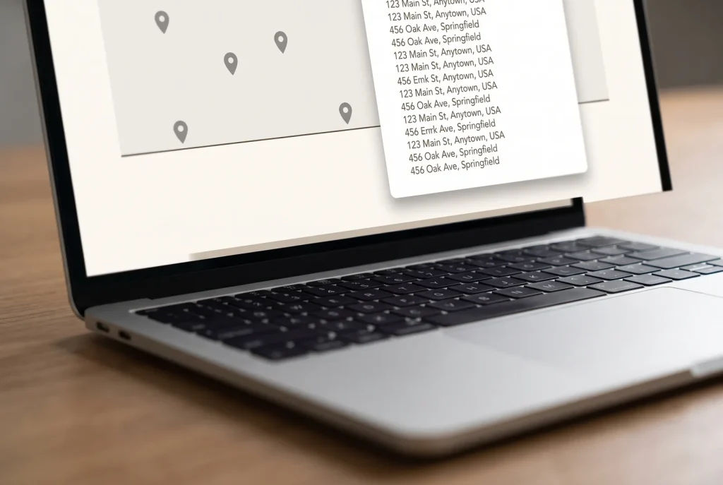 Local SEO website map and location panel edge detail on laptop screen for a Perth web design studio