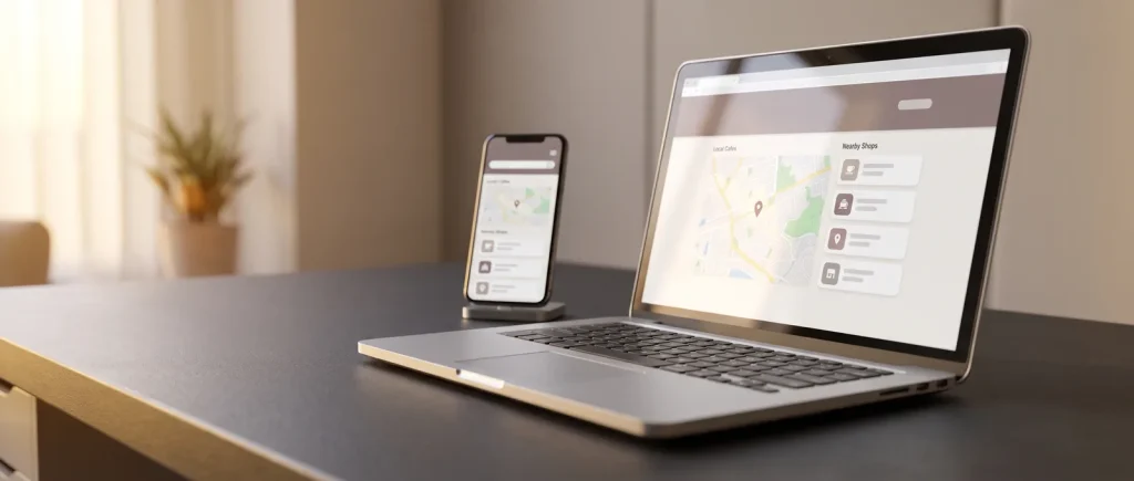 Low-angle finished local SEO website on laptop and phone for a Perth web design studio