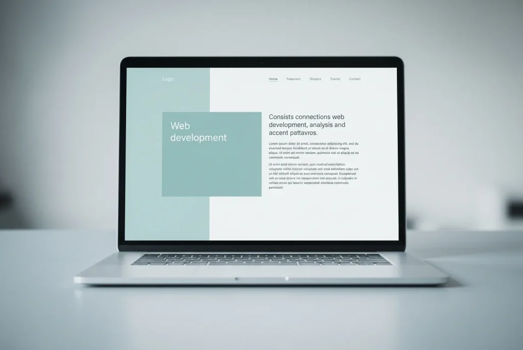 Web development interface on laptop screen showcasing clean website design in Perth