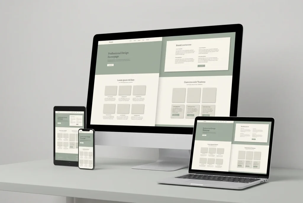 Redesigned website homepage on a monitor showing clean modern web design layout in Perth