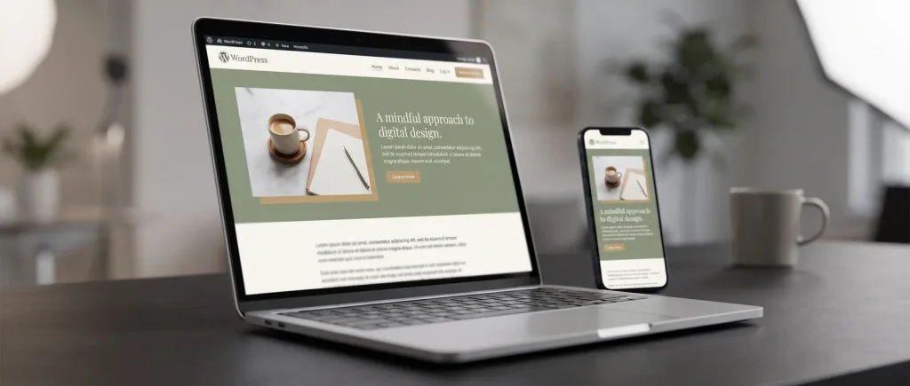 Finished WordPress website design on laptop and phone screens for a Perth web design studio